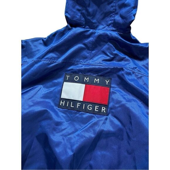1990S OVERSIZED SHINY BLUE TOMMY HILFIGER PUFFY JACKET YELLOW LINING Men’s XL - Picture 6 of 15